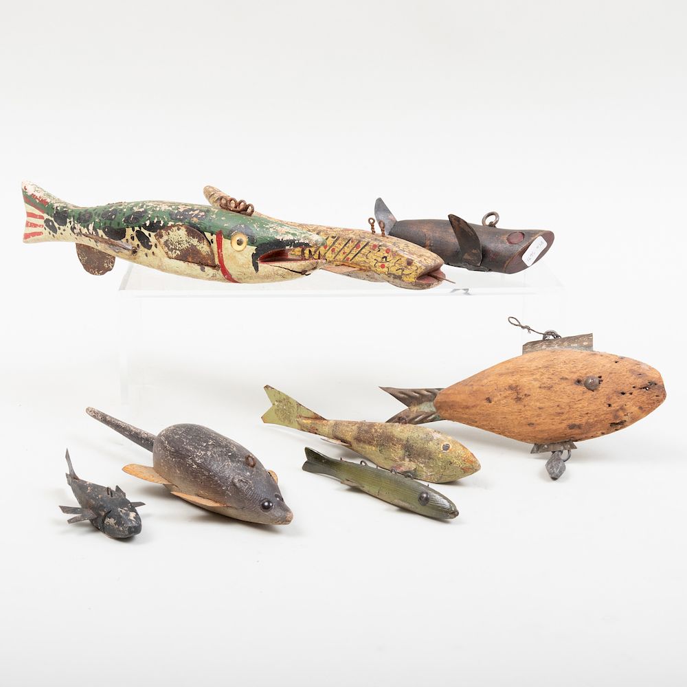 Appraisal: Group of Eight American Painted Wood Fish Lures All fish