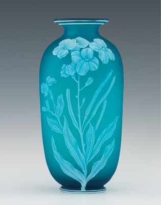 Appraisal: A Webb Cameo Cut Glass Vase Medium blue matte finish