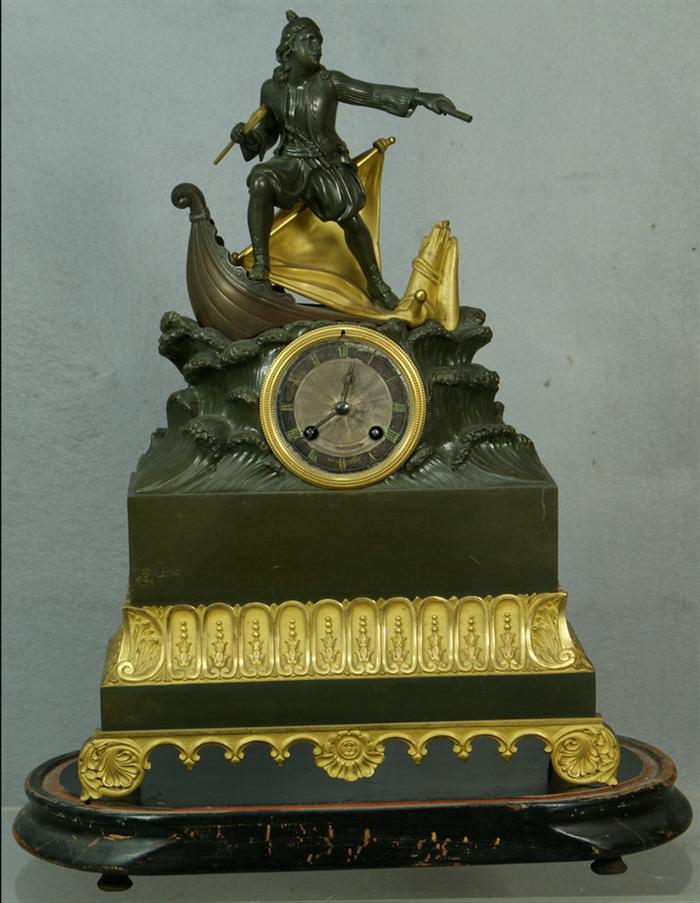 Appraisal: French Empire bronze figural mantle clock with a shipwrecked sailor