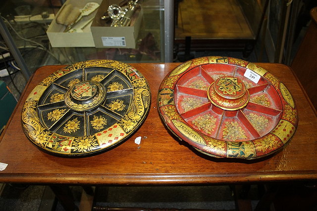 Appraisal: TWO TH CENTURY POPE JOAN PAINTED GAMING BOARDS each of