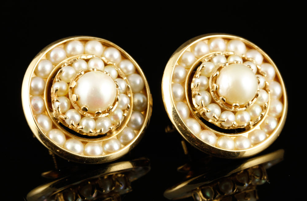 Appraisal: A - K Gold and Pearl Earrings K gold and