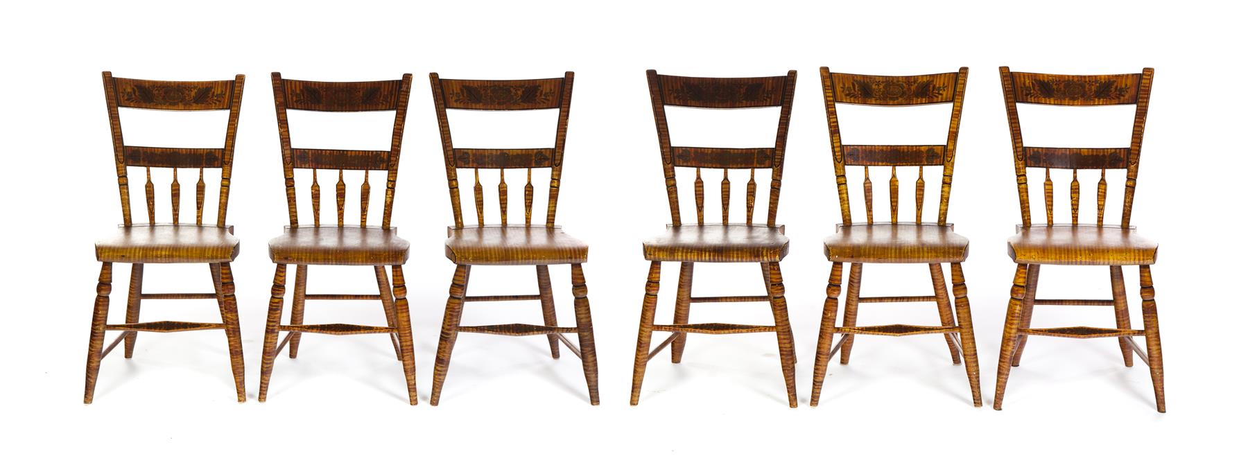 Appraisal: SIX DECORATED OHIO CHAIRS Warren Ohio mid th century Original