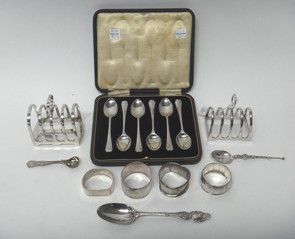 Appraisal: Silver comprising a set of six teaspoons Sheffield cased two