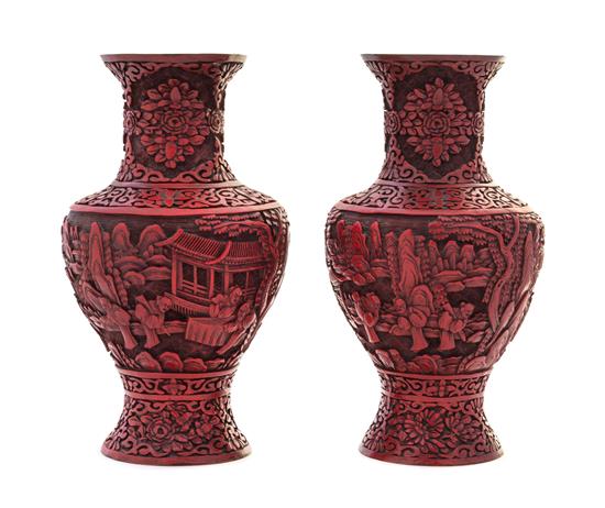 Appraisal: Sale Lot A Pair of Cinnabar Lacquer Vases each of