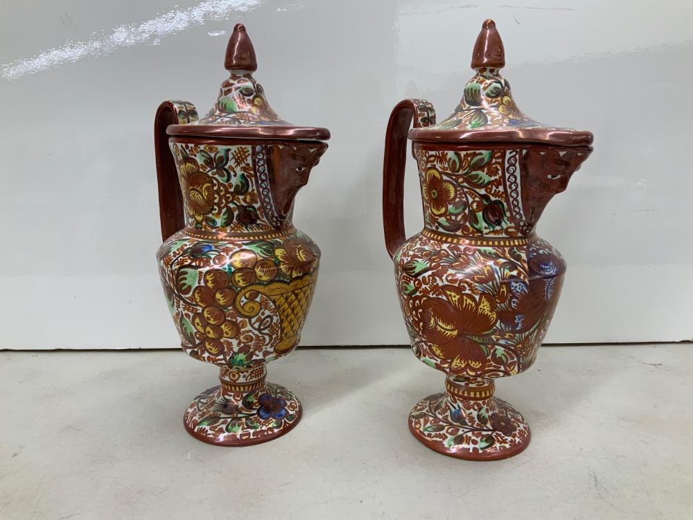 Appraisal: Pair of Spanish Decorated Ceramic Covered Jars H in cm