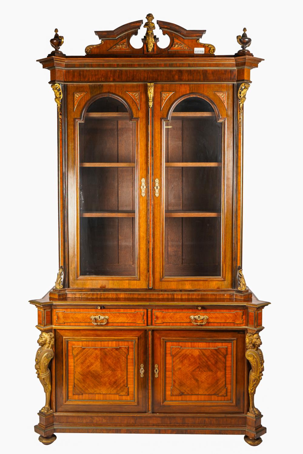 Appraisal: RENAISSANCE REVIVAL BRONZE-MOUNTED CABINETlate th century parquetry-inlaid with oak secondary