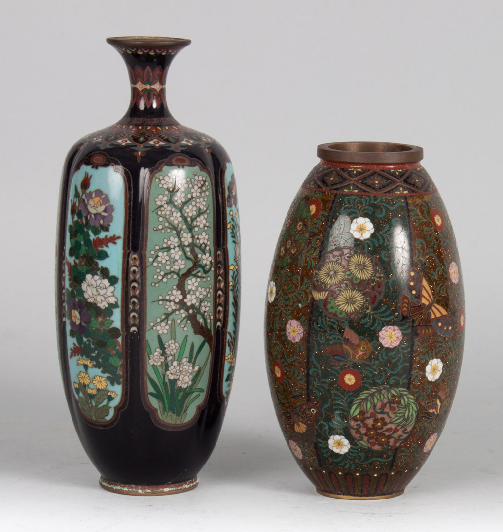 Appraisal: Two Japanese cloisonne miniature vases early th century paneled vase