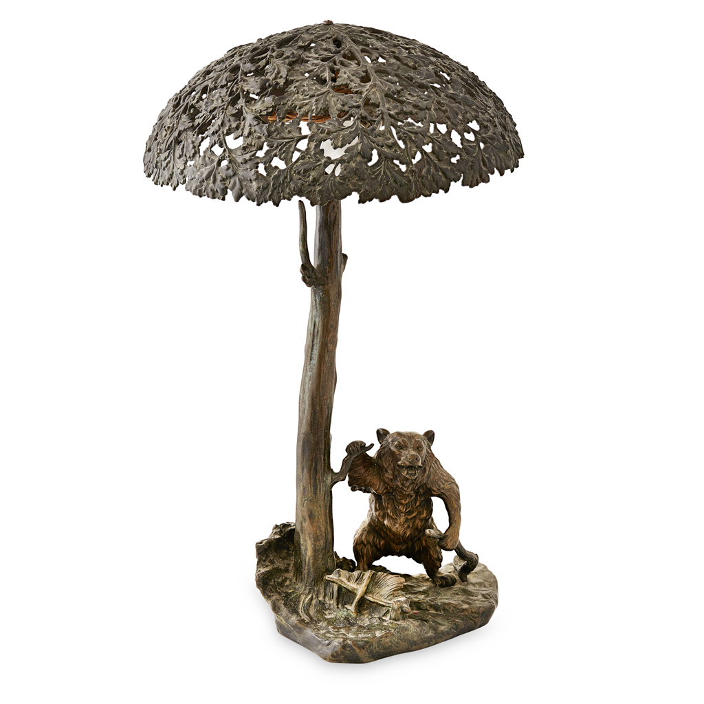 Appraisal: ATTRIBUTED TO OTTO KAINZ PATINATED BRONZE FIGURAL LAMP EARLY TH