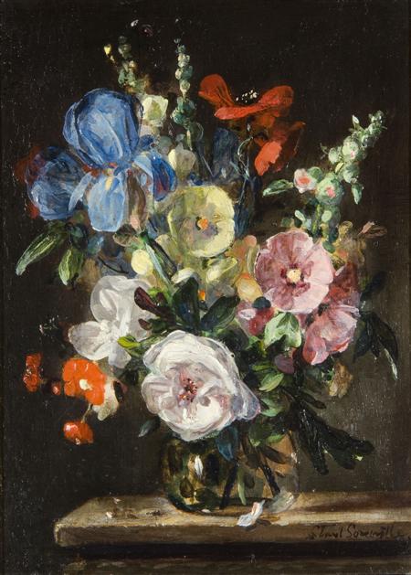 Appraisal: STUART SCOTT SOMERVILLE - A STILL LIFE OF IRIS HOLLYHOCKS