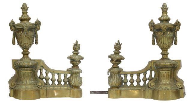 Appraisal: pair French Louis XVI style cast bronze fireplace andirons chenets