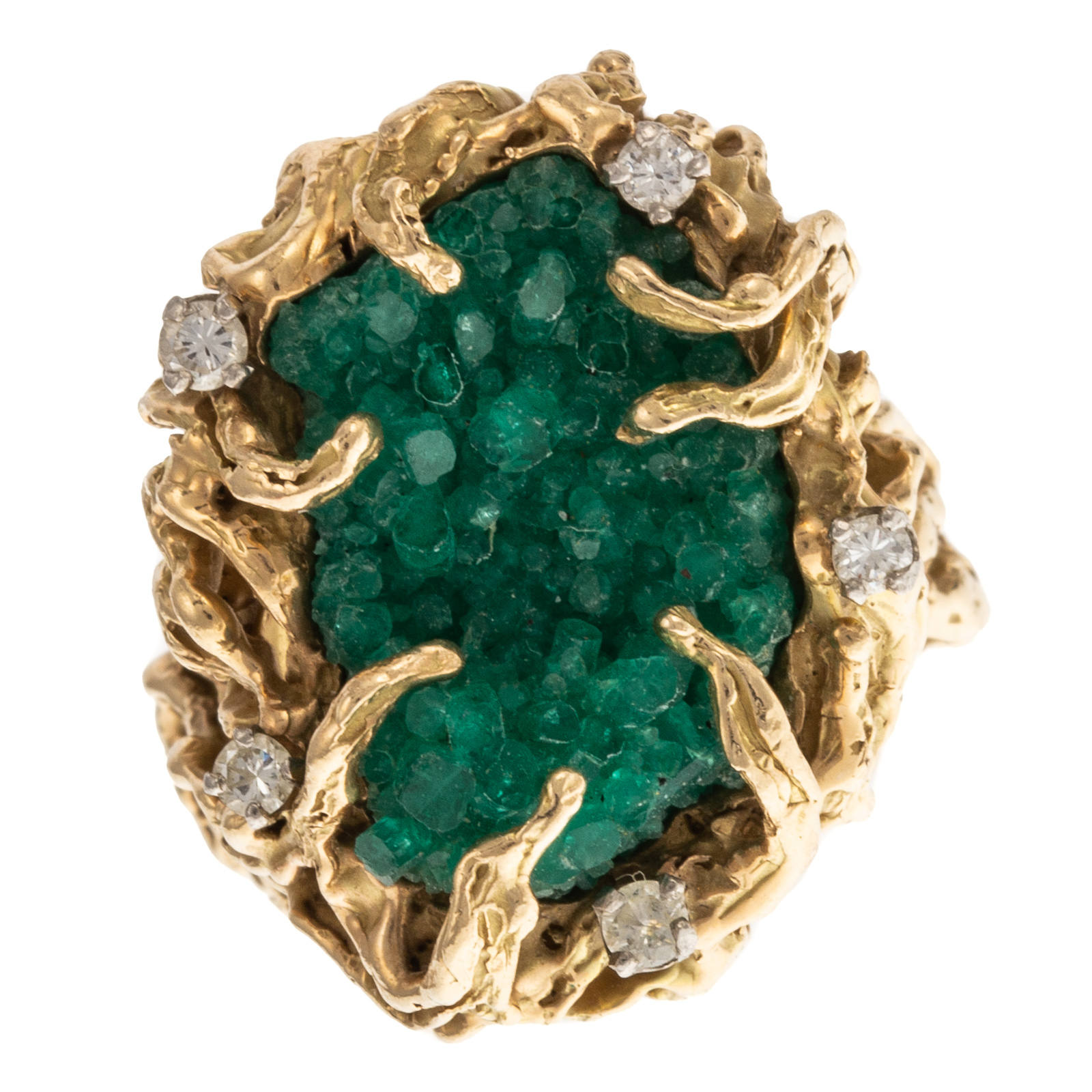 Appraisal: A BOLD S CHATHAM EMERALD DIAMOND RING K yellow gold