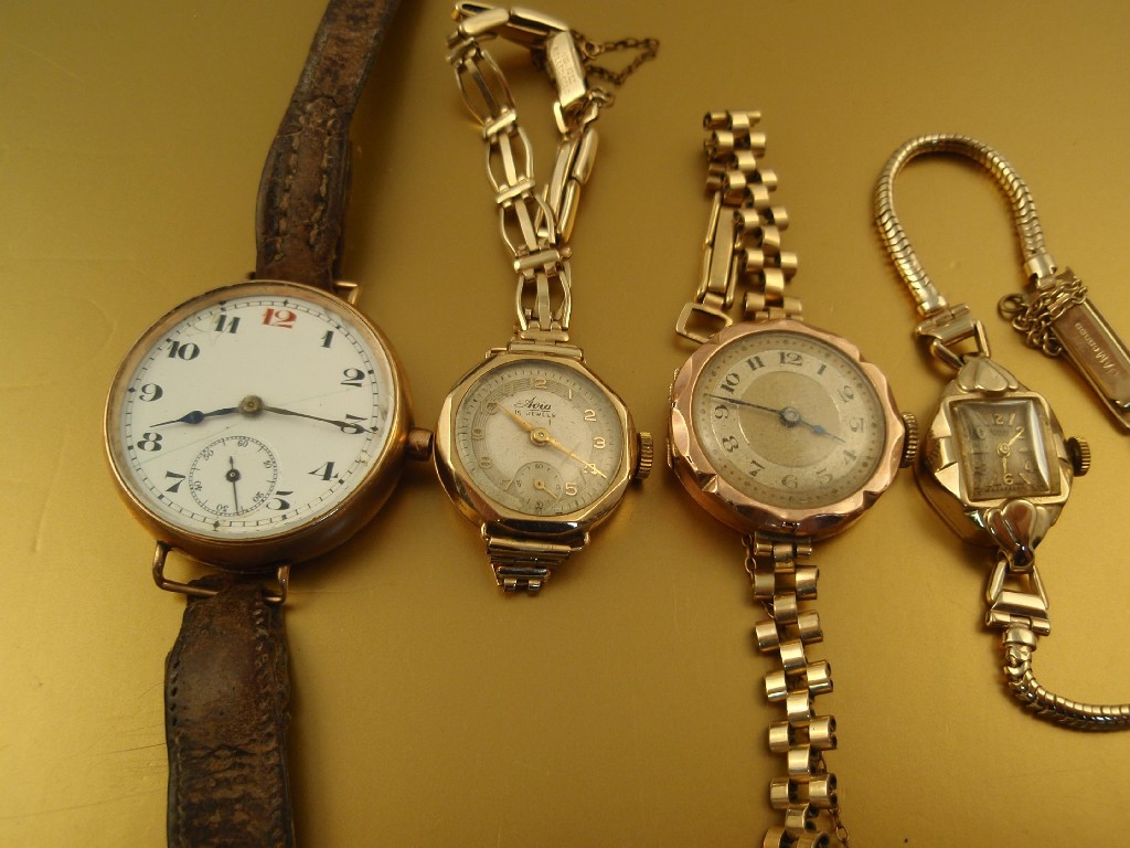 Appraisal: Four ladies 's 's gold cased wristwatches