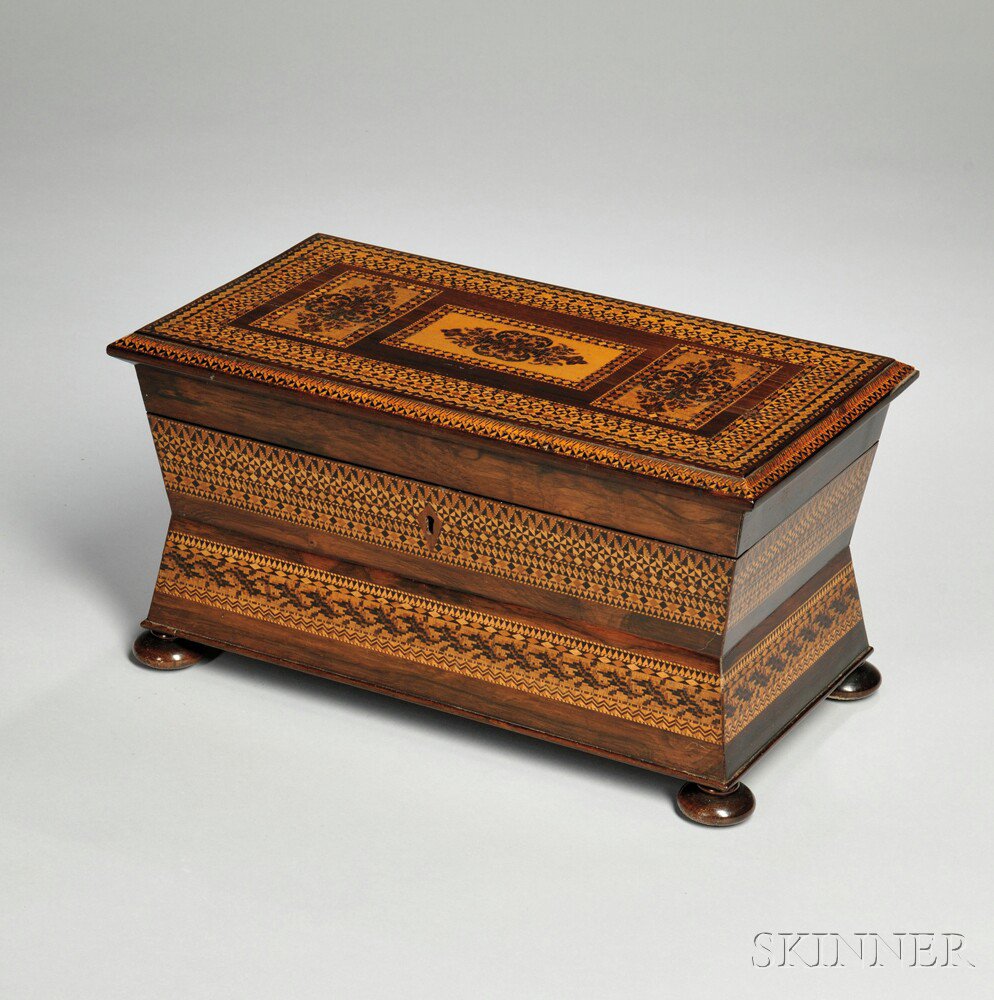 Appraisal: Inlaid Rosewood Casket-form Tea Caddy America or England th century