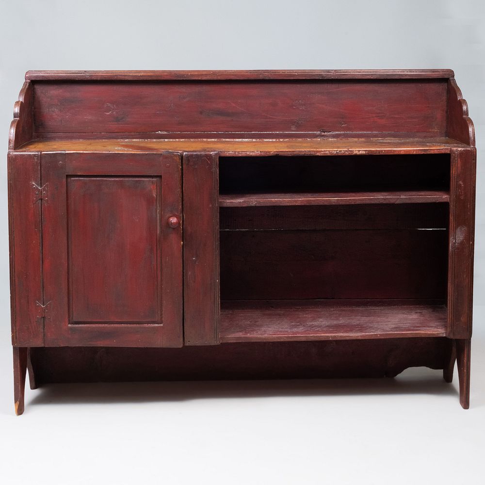 Appraisal: American Red Painted Pine Sideboard Fitted with one cupboard door