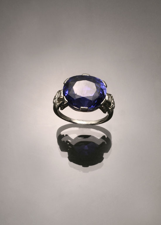 Appraisal: Art Deco Platinum Blue Sapphire and Diamond Dinner Ring Circa