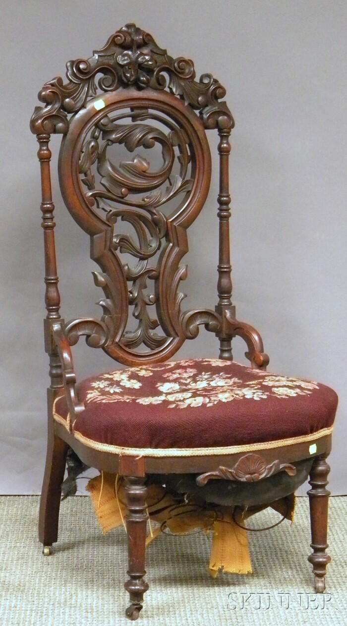 Appraisal: Victorian Needlepoint Upholstered Carved Walnut Slipper Chair