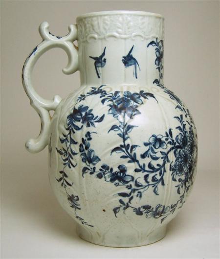 Appraisal: An th century Worcester blue printed cabbage moulded jug -