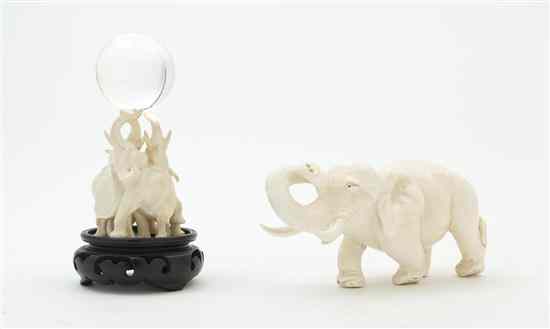 Appraisal: Two Carved Ivory Elephant Figures the first depicting an elephant