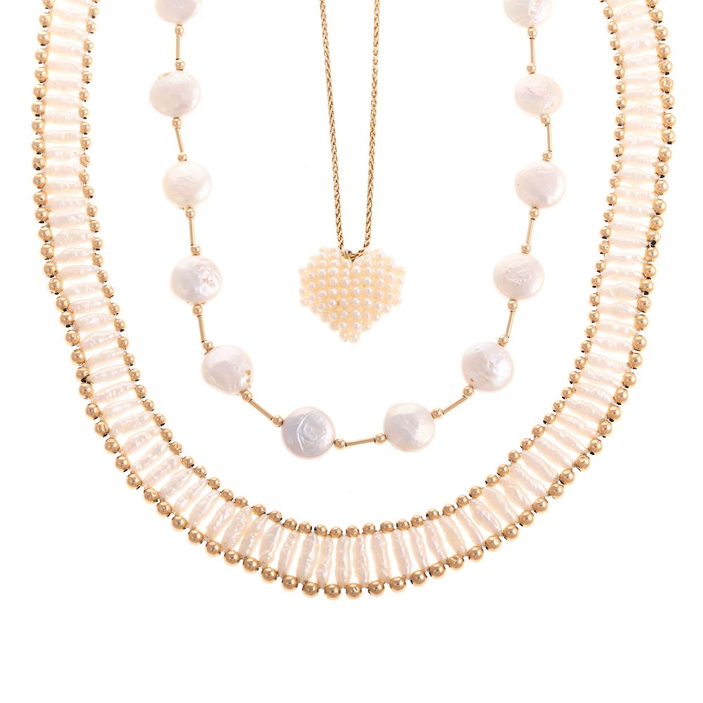 Appraisal: A Trio of Ladies Freshwater Pearl Necklaces in K K