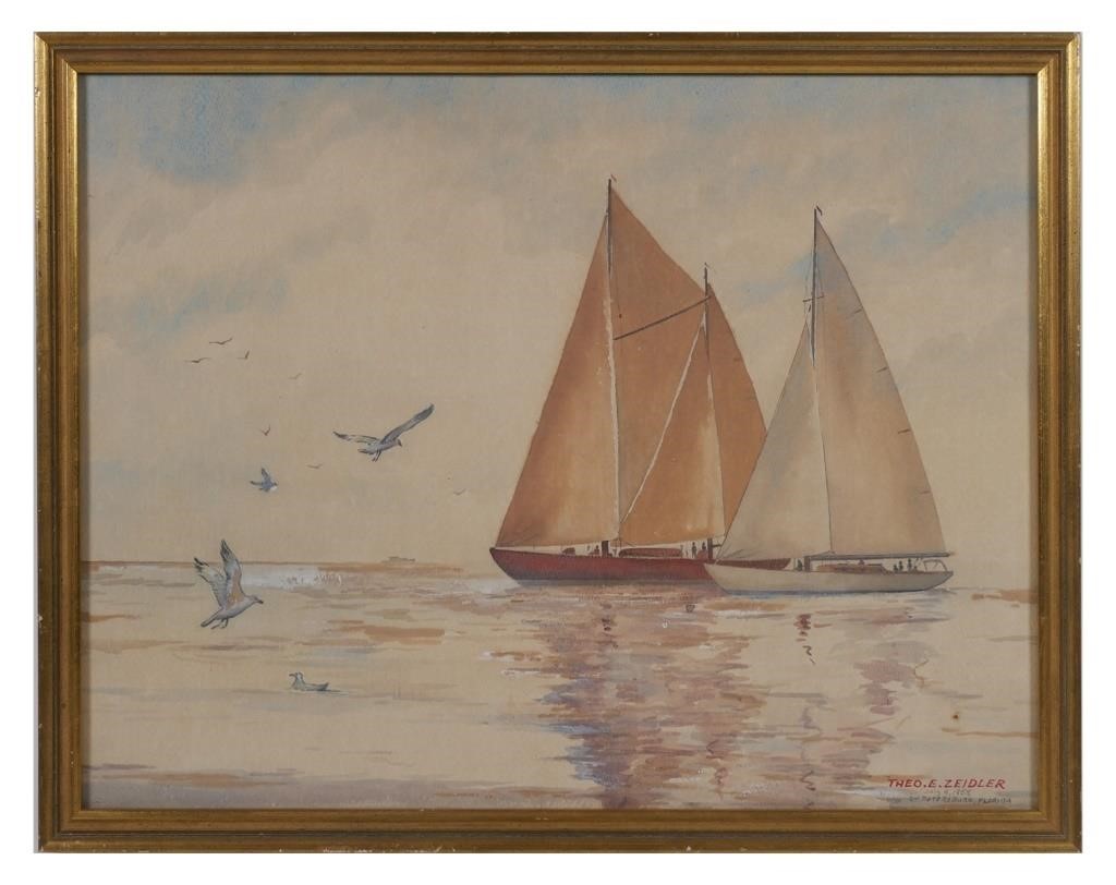 Appraisal: Watercolor painting of Sailboats at Saint Petersburg Florida by Theo