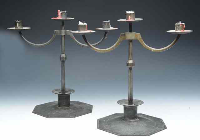 Appraisal: Ernest Gimson British - A pair of steel three light