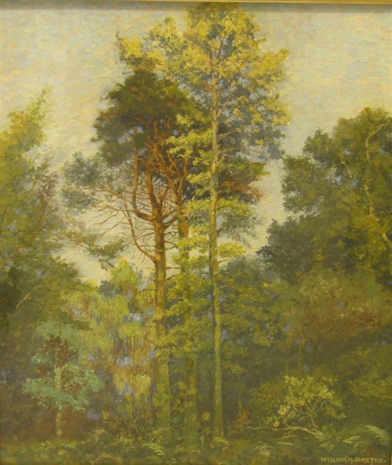 Appraisal: William M Baxter a woodland clearing signed oil on board