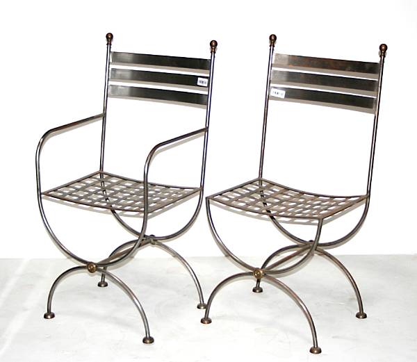 Appraisal: A set five Neoclassical polished steel garden chairs height in