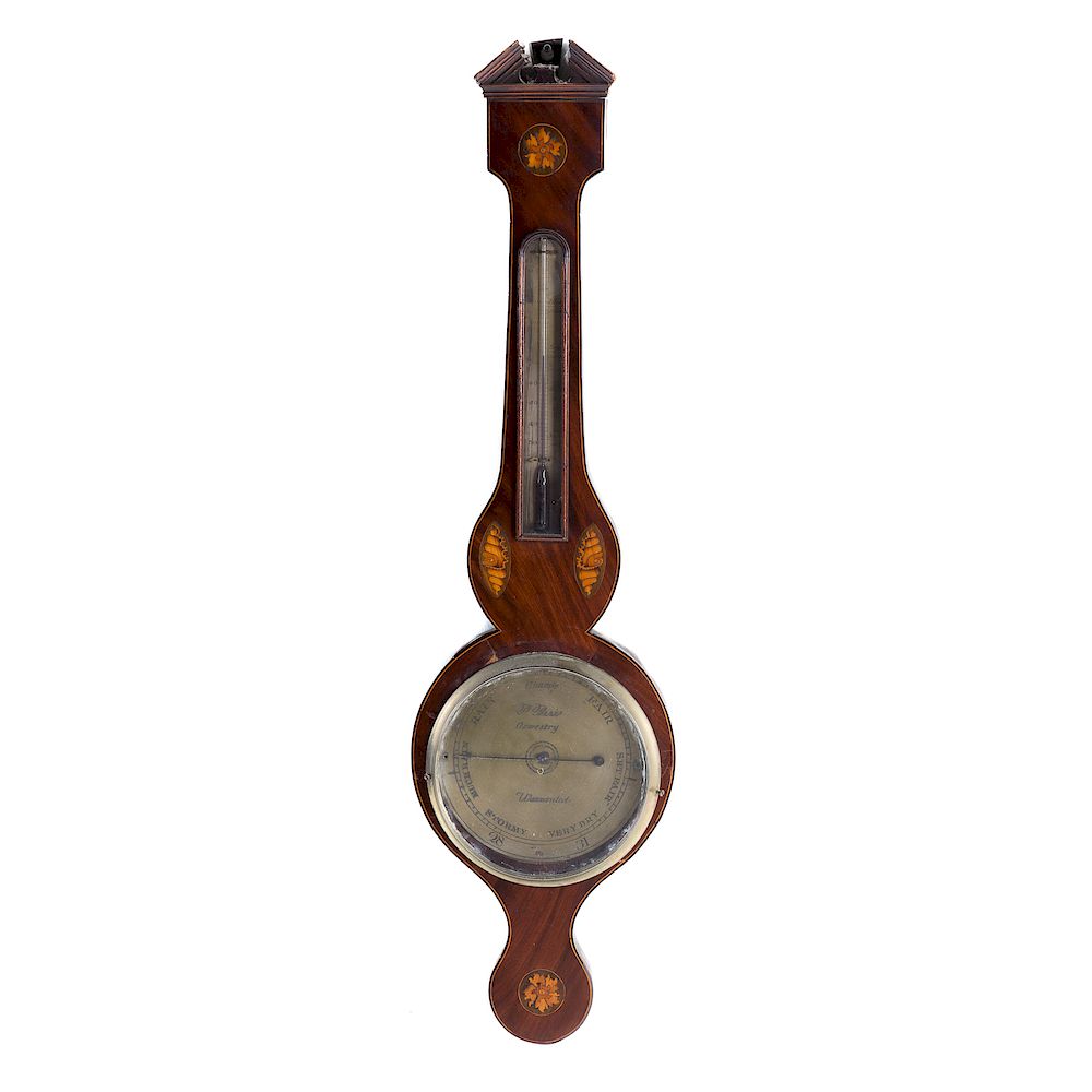 Appraisal: George III Mahogany Inlaid Barometer late early th century broken