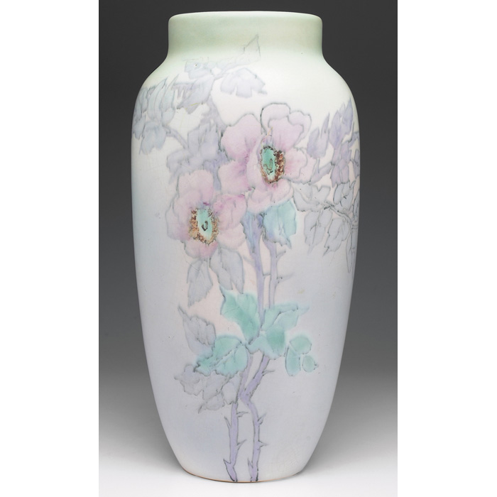 Appraisal: Weller Hudson vase large shouldered shape with painted roses signed