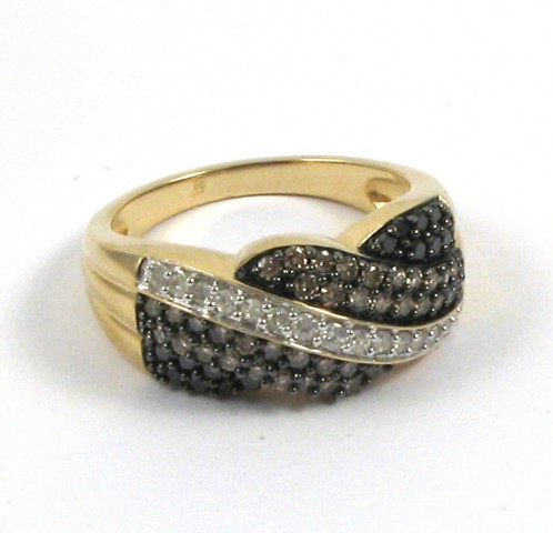 Appraisal: DIAMOND AND FOURTEEN KARAT GOLD RING with round-cut black champagne