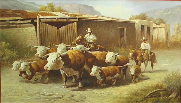 Appraisal: Jan Watson American th century Herding the cattle signed 'Jan