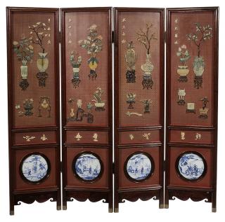 Appraisal: Chinese Hardwood Four Qing Dynasty fronts elaborately decorated with applied