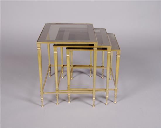 Appraisal: A Set of Three Italian Brass and Glass Nesting Tables