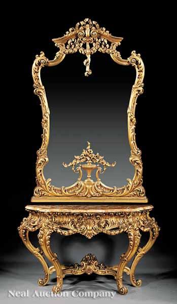 Appraisal: A Monumental Louis XV-Style Carved Giltwood Mirror and Console th