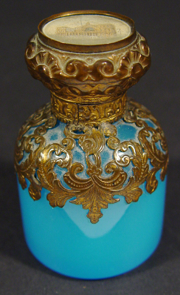 Appraisal: Victorian blue glass scent bottle with gilt metal mount the