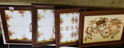 Appraisal: Royal Albert Old Country Roses tiled wood serving trays x