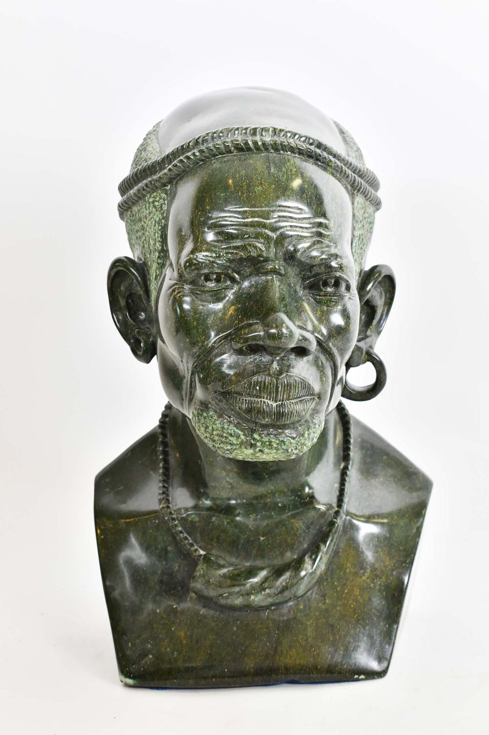 Appraisal: AFRICAN GREEN VERDITE BUST OF A BEARDED ELDERZimbabwe or South