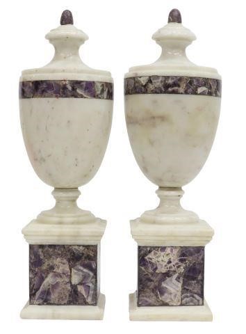 Appraisal: pair English Neoclassical white marble garniture urns th c contrasting