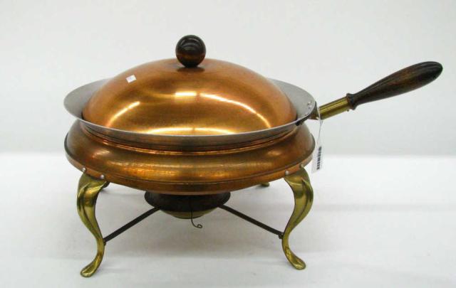 Appraisal: Brass and copper lidded chafing dish approximately '' diameter with