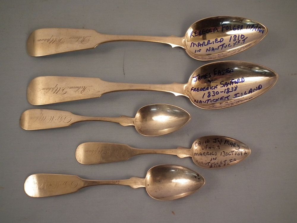 Appraisal: NANTUCKET COIN SPOONS Lot of rare early coin silver spoons