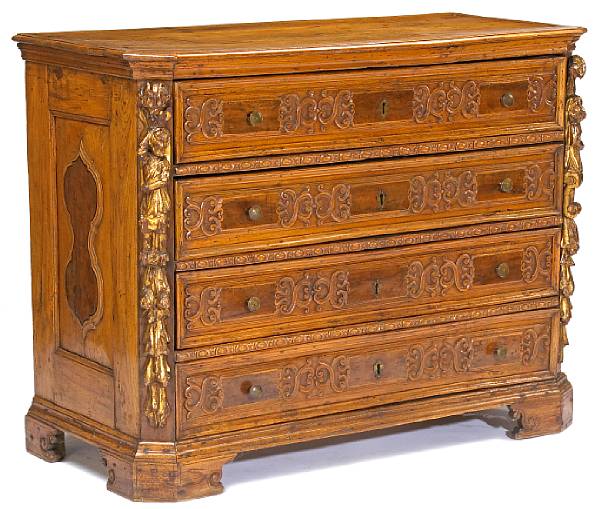 Appraisal: An Italian Baroque parcel gilt elmwood and walnut commode early