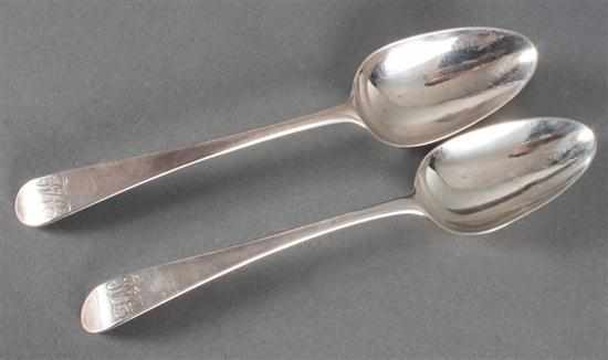 Appraisal: Pair of English sterling silver tablespoons Thomas Wallis London -