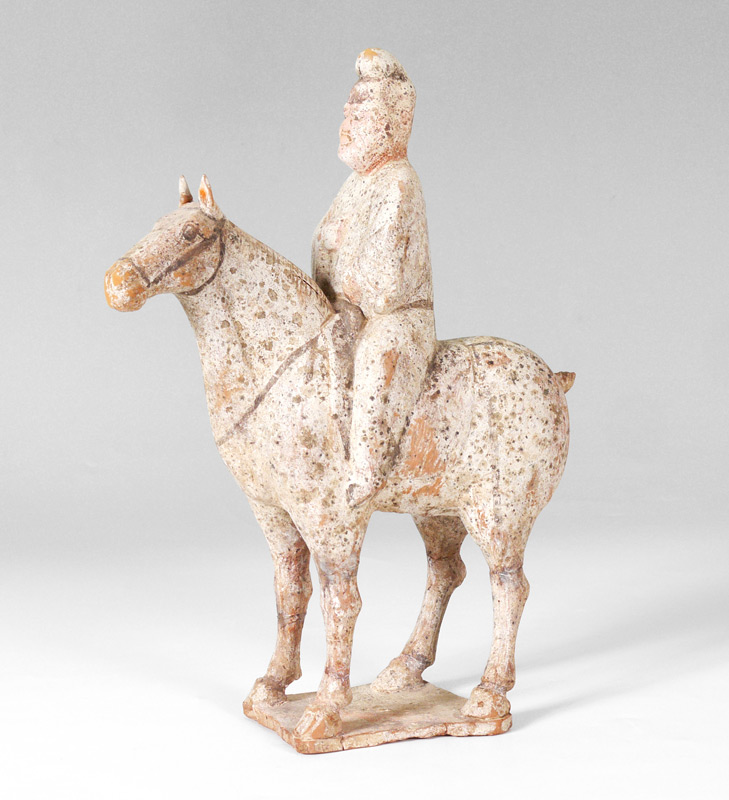 Appraisal: CHINESE POTTERY TANG HORSE RIDER Figure of a horse and