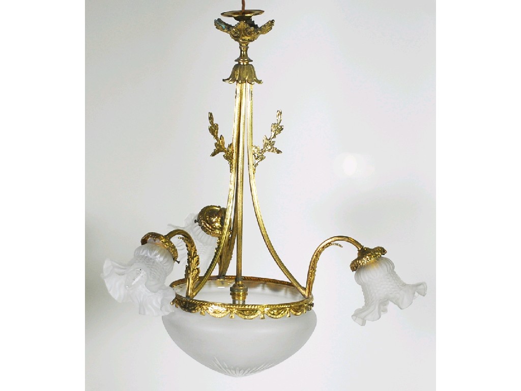 Appraisal: MODERN LOUIS XV STYLE GILT METAL AND FROSTED GLASS FOUR