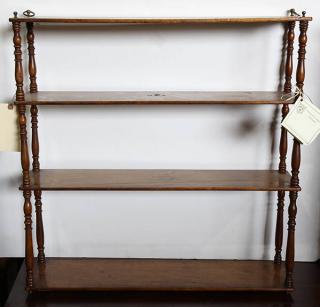 Appraisal: English four tier hanging wall shelf - having turned posts