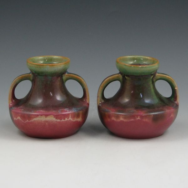 Appraisal: Fulper candleholders in handled vase forms Marked Fulper in a