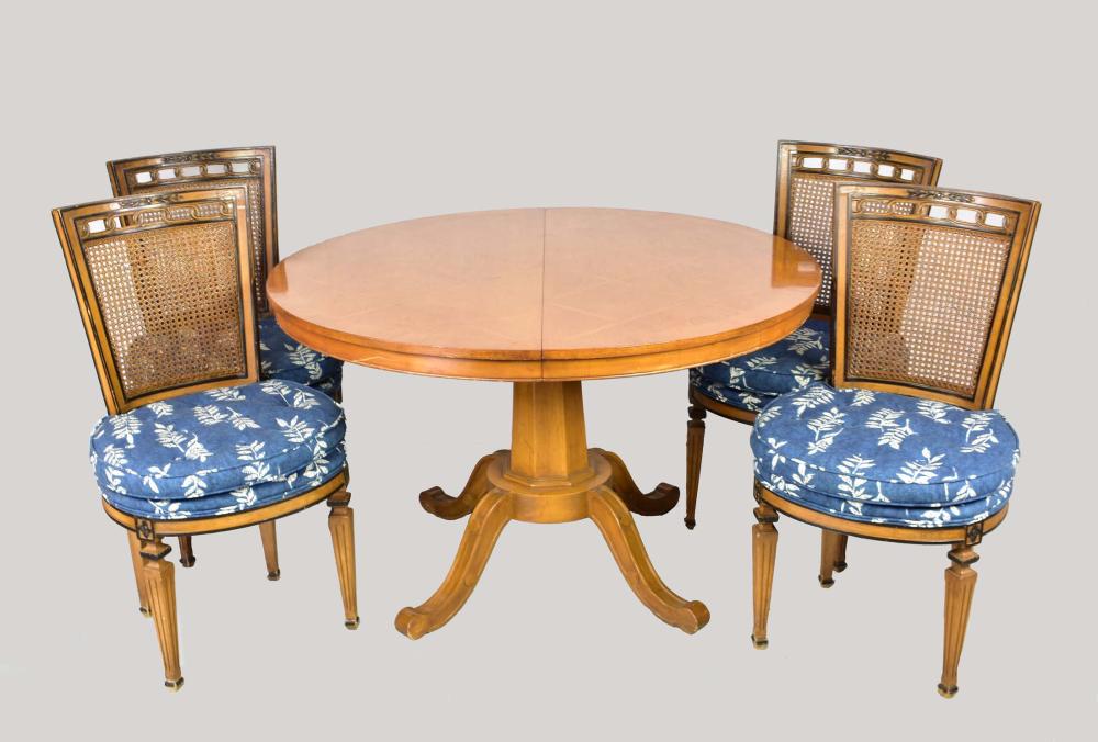 Appraisal: ITALIANATE PEDESTAL TABLE SIX CANE-BACK CHAIRS th Century The circular