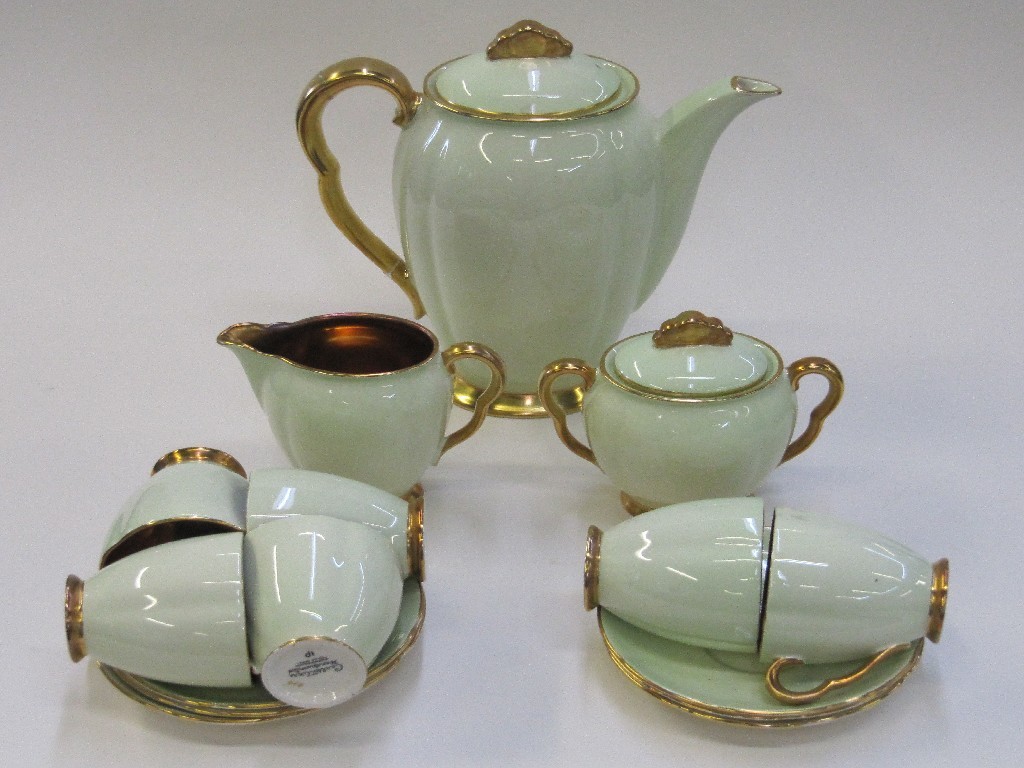 Appraisal: Carlton Ware coffee set with green glaze and gilt interior