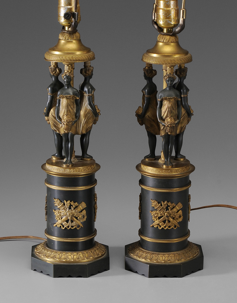 Appraisal: Pair French Empire Style Gilt Bronze Lamps Austrian early th