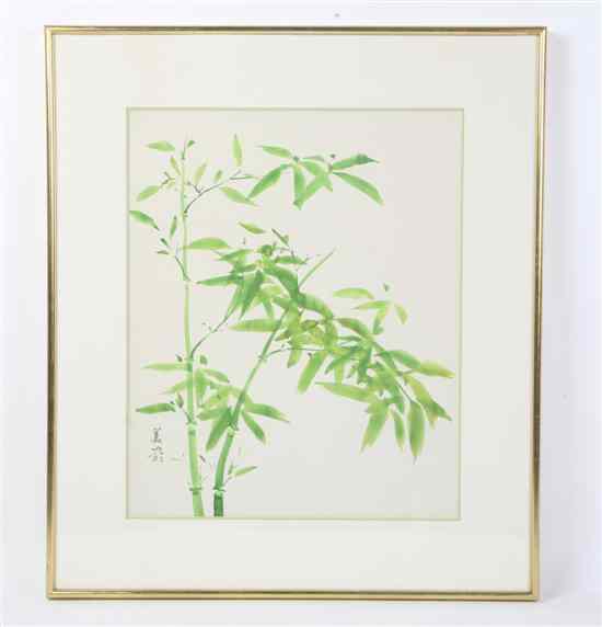 Appraisal: A Japanese Painting on Paper depicting bamboo matted and framed